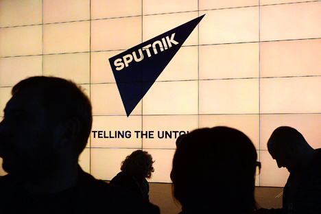 Il logo di Sputnik (Foto: Aleksey Filippov/RIA Novosti)